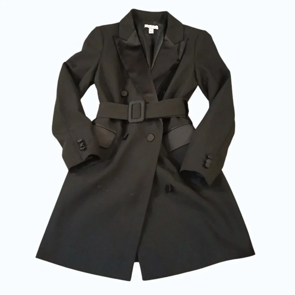 TOPSHOP Black Longline Dress Coat 2 - Picture 1 of 10